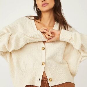 Free People Cream Button-Up Cardigan